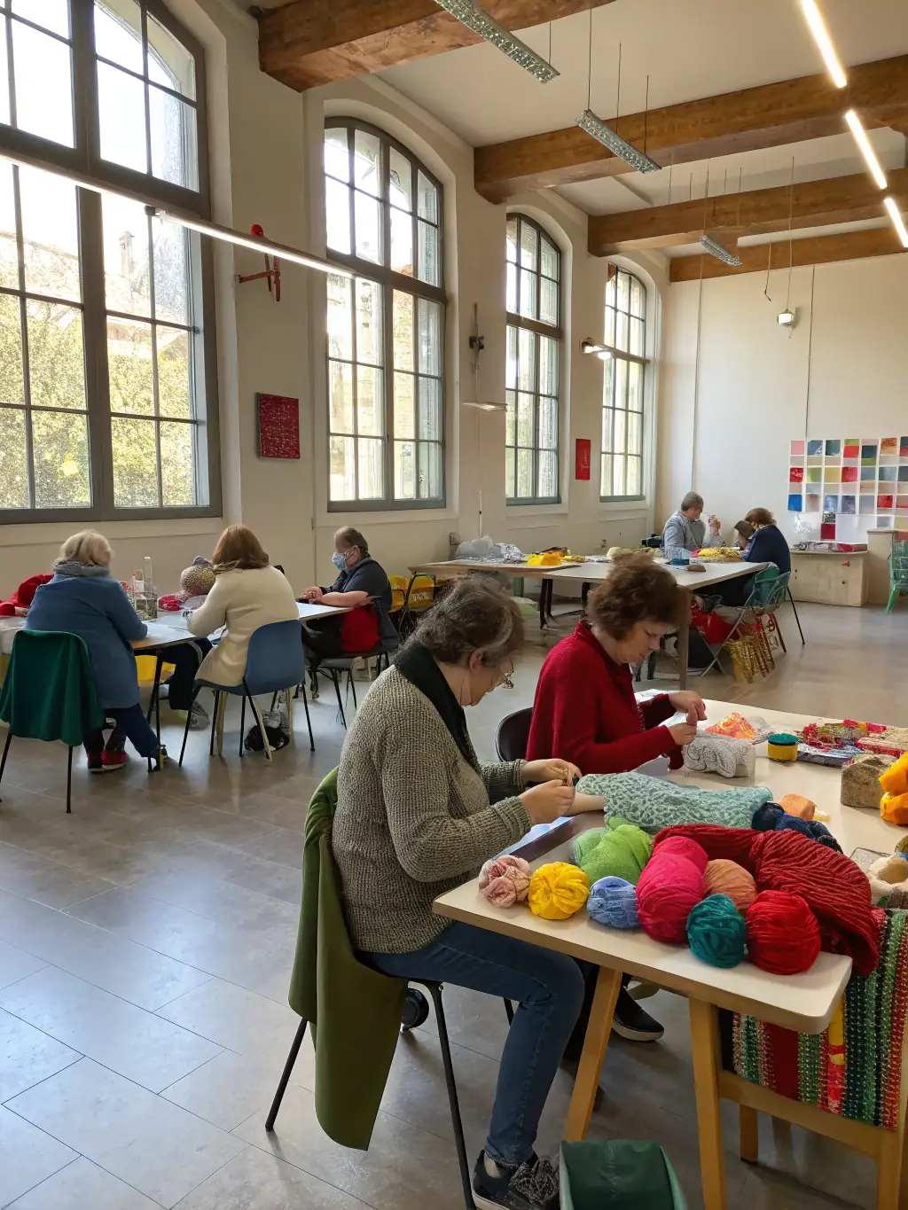 An image depicting a workshop session led by LE CRI DU PAPIER, where participants are learning traditional crafts and skills, highlighting the organization's commitment to cultural transmission and skill development within the community.