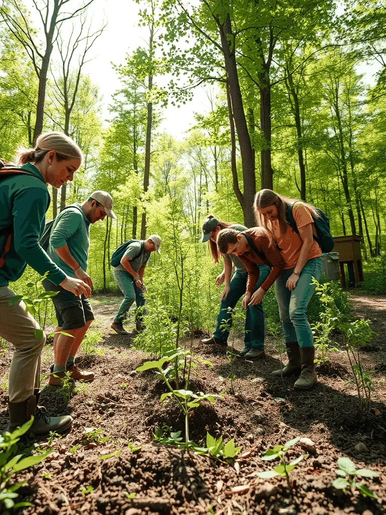 A photograph of volunteers from 'LE CRI DU PAPIER' working alongside community members to revitalize a local park, demonstrating their commitment to environmental stewardship and community improvement.